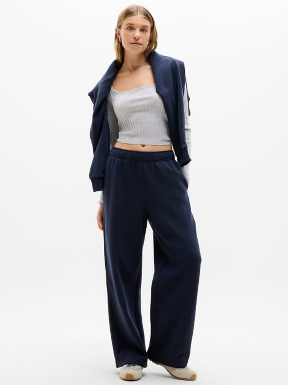 Athleta M Medium Forever Fleece Wide Leg Navy Pants NWT! #767937